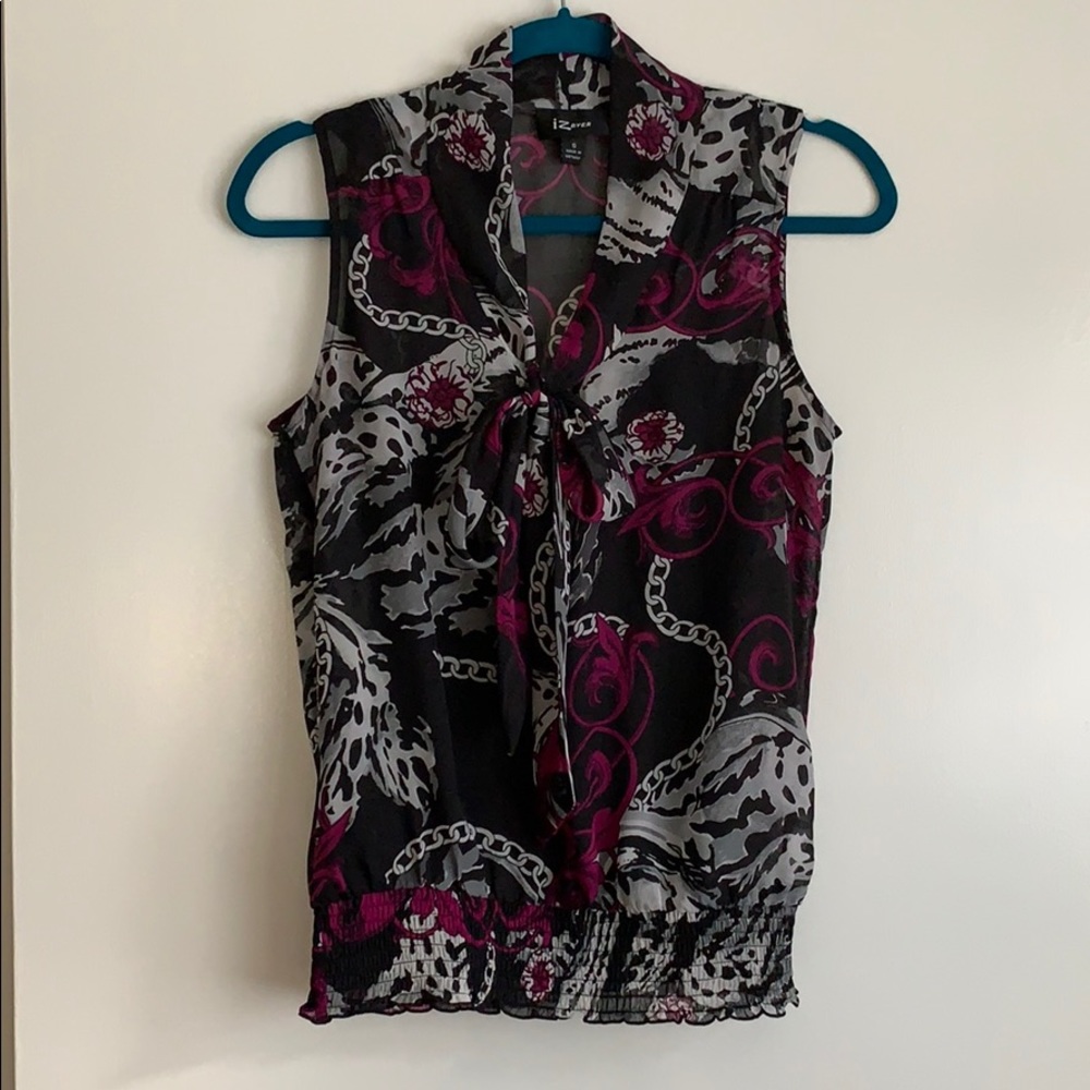 Grey black and purple chiffon blouse